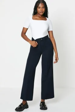 Pantalon Large Taille Haute À Patte