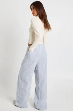 Pantalon Large À Taille Élastique En Seersucker Rayé