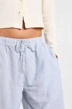 Pantalon Large À Taille Élastique En Seersucker Rayé
