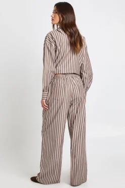 Pantalon Large À Taille Élastiquée À Rayures Tissées