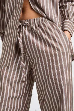 Pantalon Large À Taille Élastiquée À Rayures Tissées