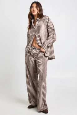 Pantalon Large À Taille Élastiquée À Rayures Tissées