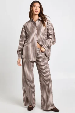 Pantalon Large À Taille Élastiquée À Rayures Tissées