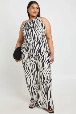 Pantalon Large À Taille Élastiquée Imprimé Zèbre Grande Taille