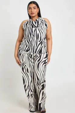 Pantalon Large À Taille Élastiquée Imprimé Zèbre Grande Taille