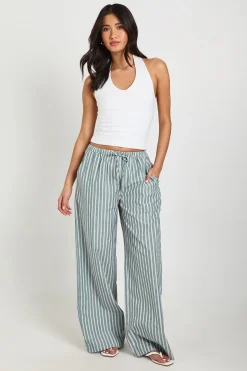 Pantalon Large À Taille Élastique Avec Rayures Tissées