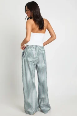 Pantalon Large À Taille Élastique Avec Rayures Tissées