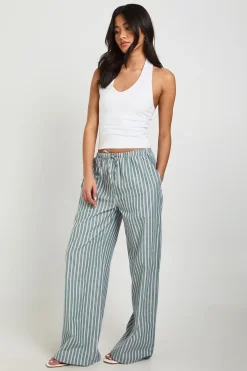 Pantalon Large À Taille Élastique Avec Rayures Tissées