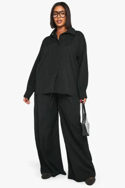 boohoo Pantalon Large À Taille Élastiquée Et Texture Froissée Grande Taille<Femme Pantalons