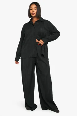 boohoo Pantalon Large À Taille Élastiquée Et Texture Froissée Grande Taille<Femme Pantalons