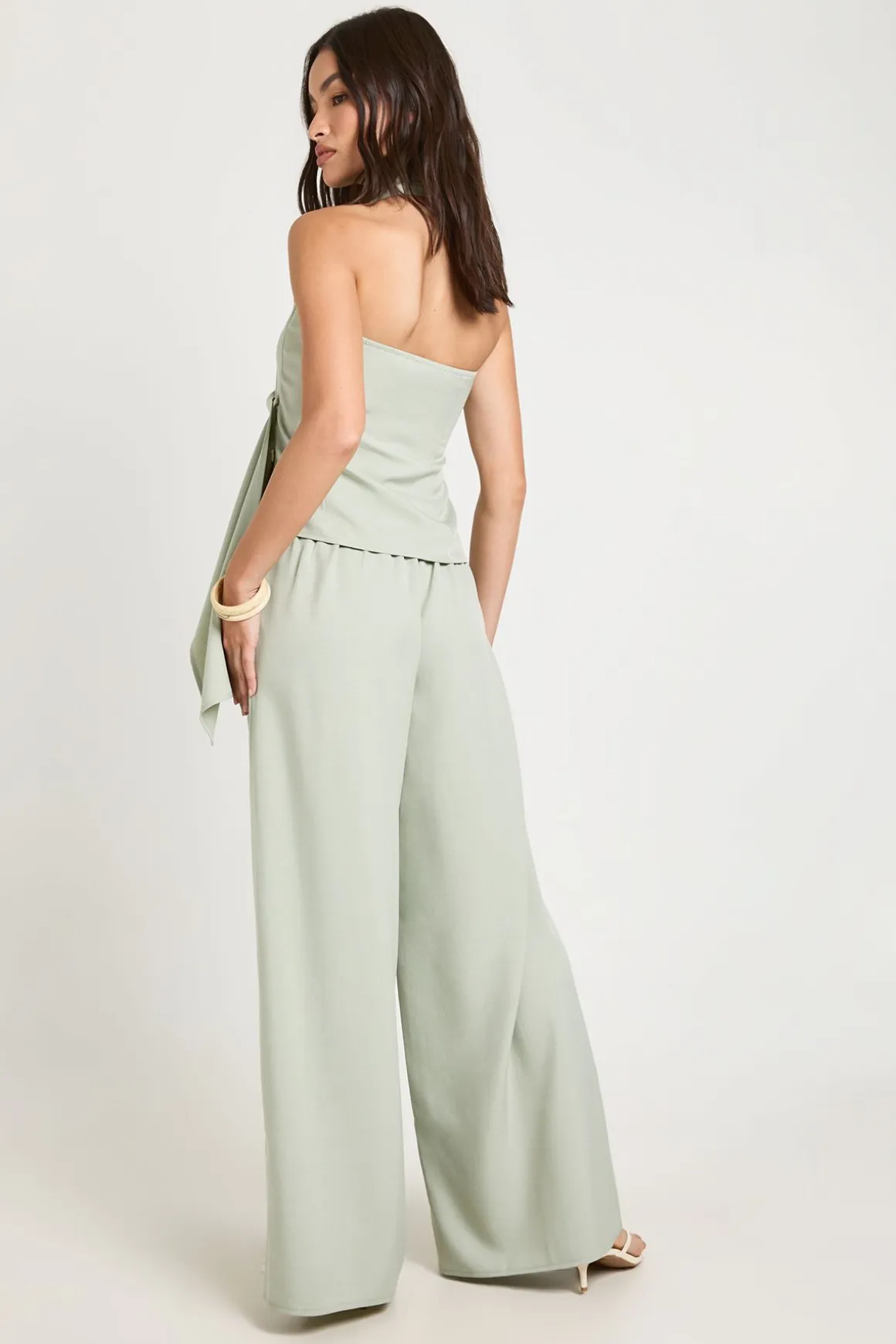 Pantalon Large À Taille Élastiquée En Tissu Tissé