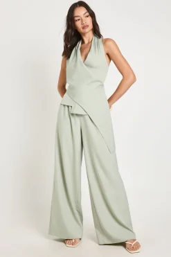 Pantalon Large À Taille Élastiquée En Tissu Tissé