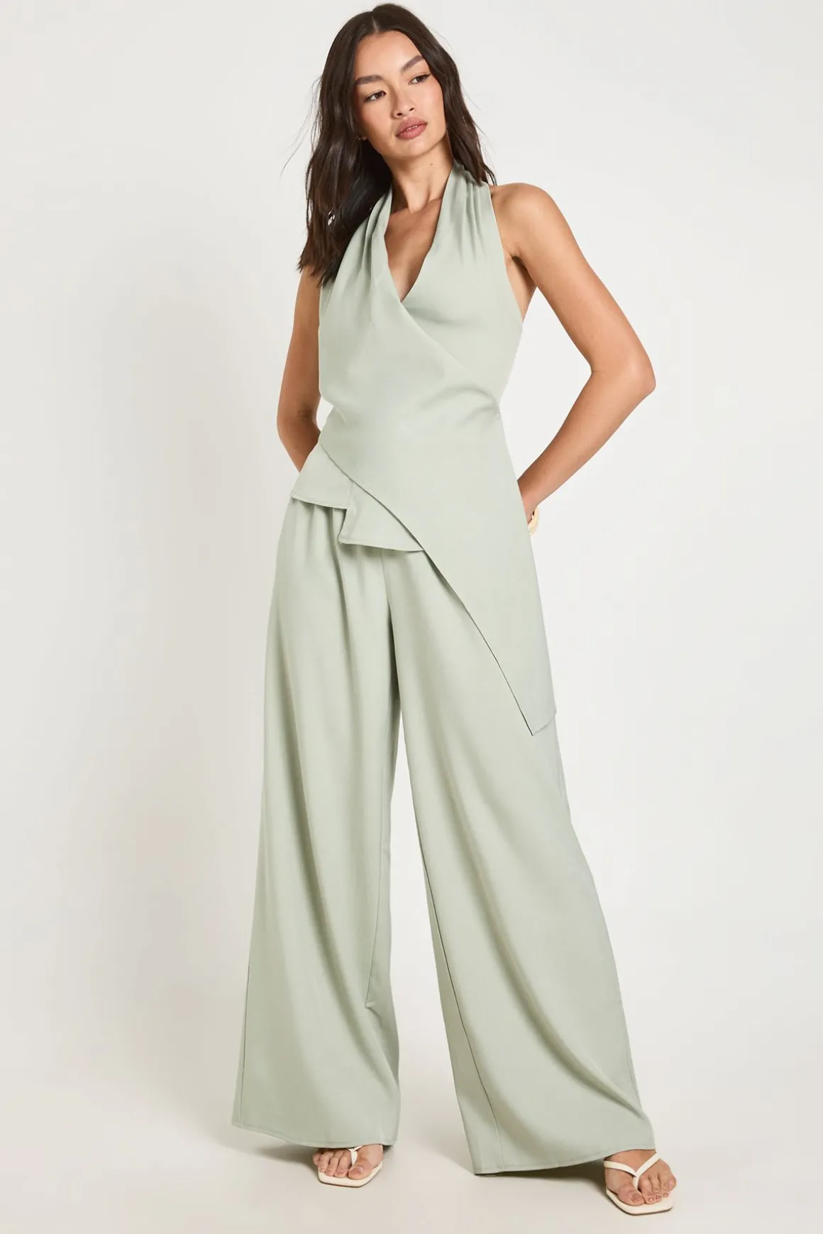 Pantalon Large À Taille Élastiquée En Tissu Tissé
