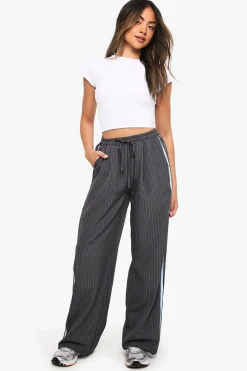 boohoo Pantalon Large à Taille Élastique avec Bandes Latérales<Femme Pantalons|Looks De Rentrée