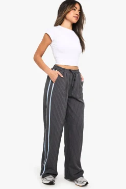 boohoo Pantalon Large à Taille Élastique avec Bandes Latérales<Femme Pantalons|Looks De Rentrée