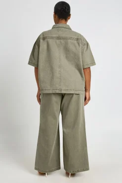 Pantalon Large Taille Élastiquée En Denim Délavé Grande Taille