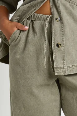 Pantalon Large Taille Élastiquée En Denim Délavé Grande Taille