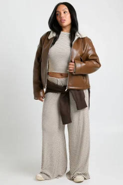 Pantalon Large Taille Mi-haute À Rayures Grande Taille
