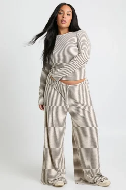 Pantalon Large Taille Mi-haute À Rayures Grande Taille