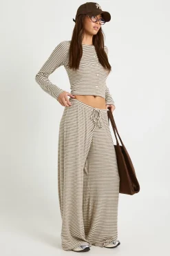 boohoo Pantalon Large À Taille Mi-haute Rayé<Femme Pantalons