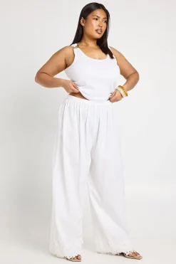Pantalon Large Taille Plus Avec Détails De Broderie Anglaise Ajourée