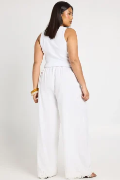 Pantalon Large Taille Plus Avec Détails De Broderie Anglaise Ajourée