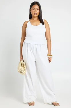 Pantalon Large Taille Plus Avec Détails De Broderie Anglaise Ajourée