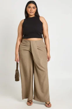 Pantalon Large Taille Plus Avec Détail Nœud Torsadé En Tissu Pêche