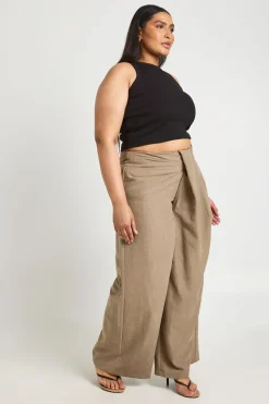 Pantalon Large Taille Plus Avec Détail Nœud Torsadé En Tissu Pêche