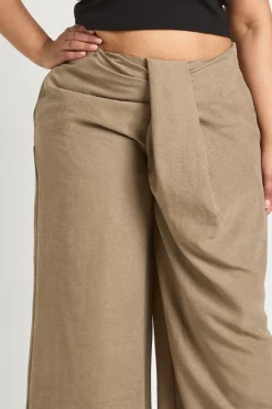 Pantalon Large Taille Plus Avec Détail Nœud Torsadé En Tissu Pêche