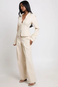 boohoo Pantalon Large Tailleur Aspect Lin<Femme Pantalons|Tailleurs