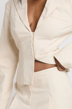 boohoo Pantalon Large Tailleur Aspect Lin<Femme Pantalons|Tailleurs
