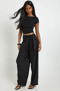 boohoo Pantalon Large Tailleur Avec Détail Nœud Drapé<Femme Pantalons