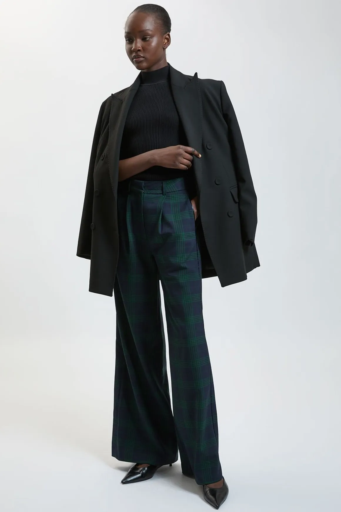 Pantalon Large Tailleur À Carreaux Tartan