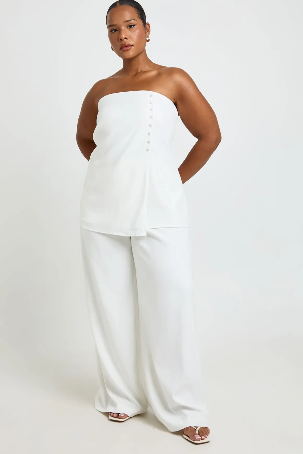 Pantalon Large Tailleur À Ceinture Dissimulée Grande Taille