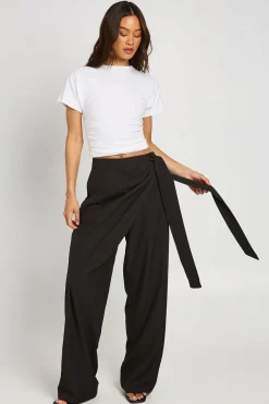 Pantalon Large Tailleur Chiné À Superposition Nouée Coupe Tall