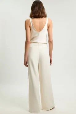 Pantalon Large Tailleur En Crêpe Satiné Dos Petite