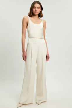 Pantalon Large Tailleur En Crêpe Satiné Dos Petite