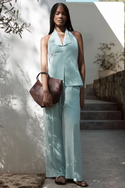 Pantalon Large Tailleur En Crêpe Satiné Dos