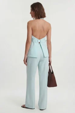Pantalon Large Tailleur En Crêpe Satiné Dos