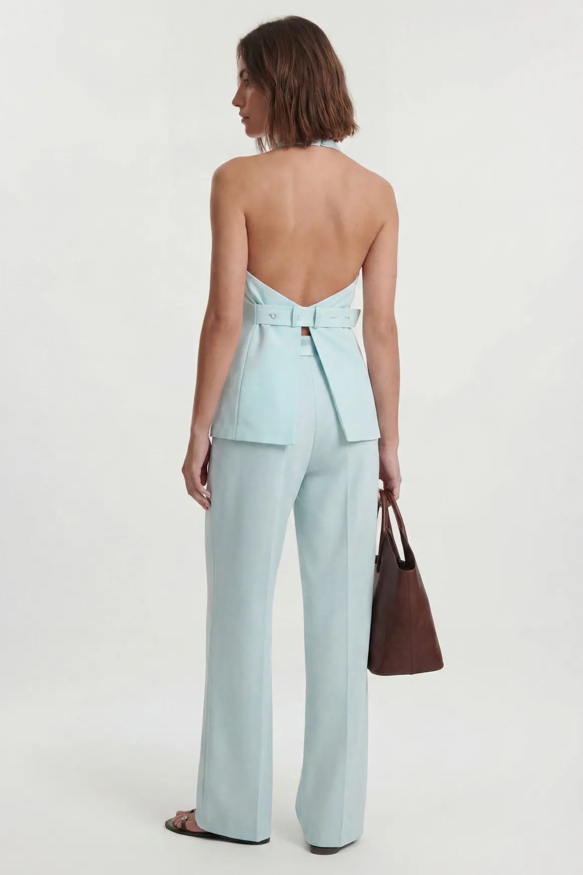 Pantalon Large Tailleur En Crêpe Satiné Dos