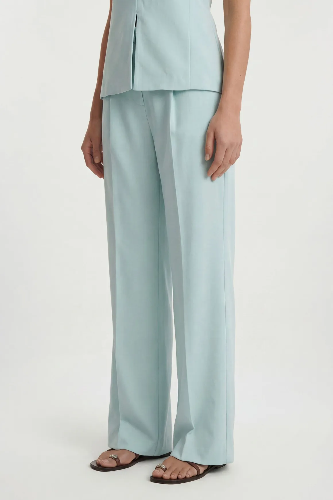 Pantalon Large Tailleur En Crêpe Satiné Dos