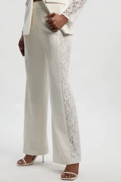 Pantalon Large Tailleur en Mélange de Dentelle Stretch Compact