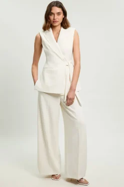 Pantalon Large Tailleur En Tissu Stretch Compact