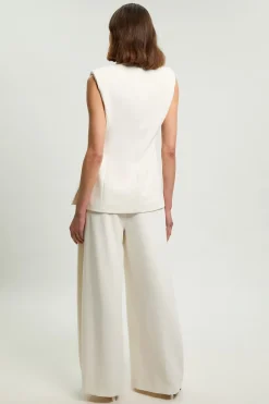 Pantalon Large Tailleur En Tissu Stretch Compact