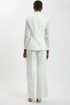 Pantalon Large Tailleur En Tissu Stretch Compact Avec Empiècements En Dentelle