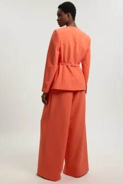 Pantalon Large Tailleur En Viscose Stretch Compacte