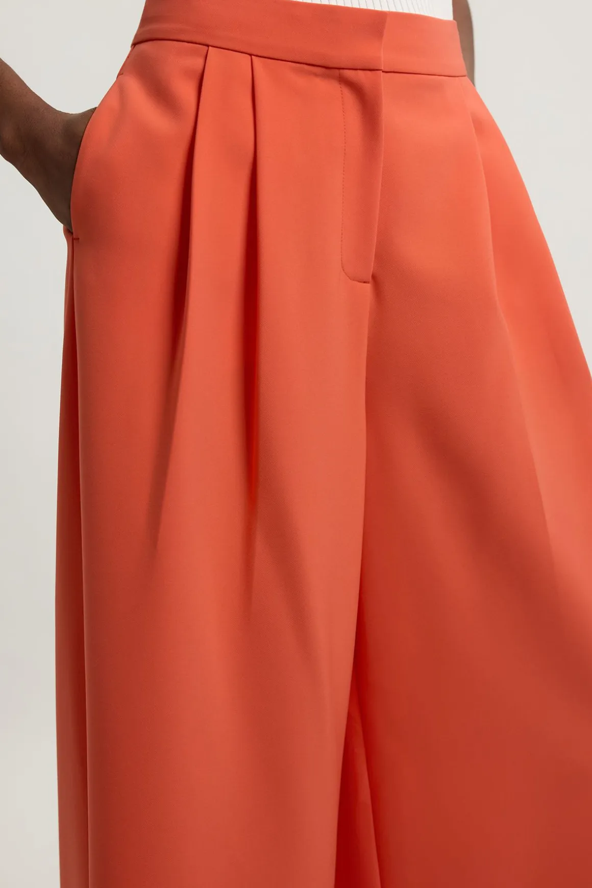 Pantalon Large Tailleur En Viscose Stretch Compacte