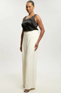 Pantalon Large Tailleur Grande Taille En Crêpe Satiné