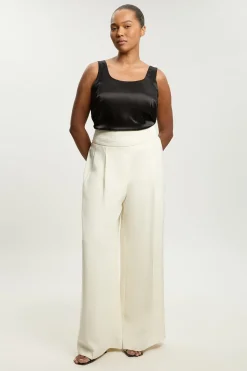 Pantalon Large Tailleur Grande Taille En Crêpe Satiné